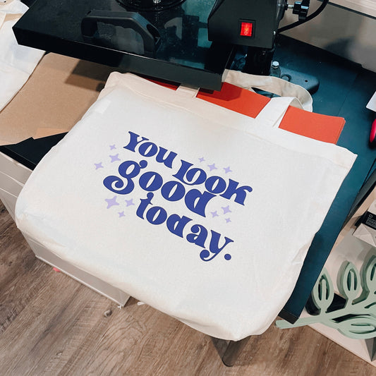 Purple You Look Good Today Tote bag